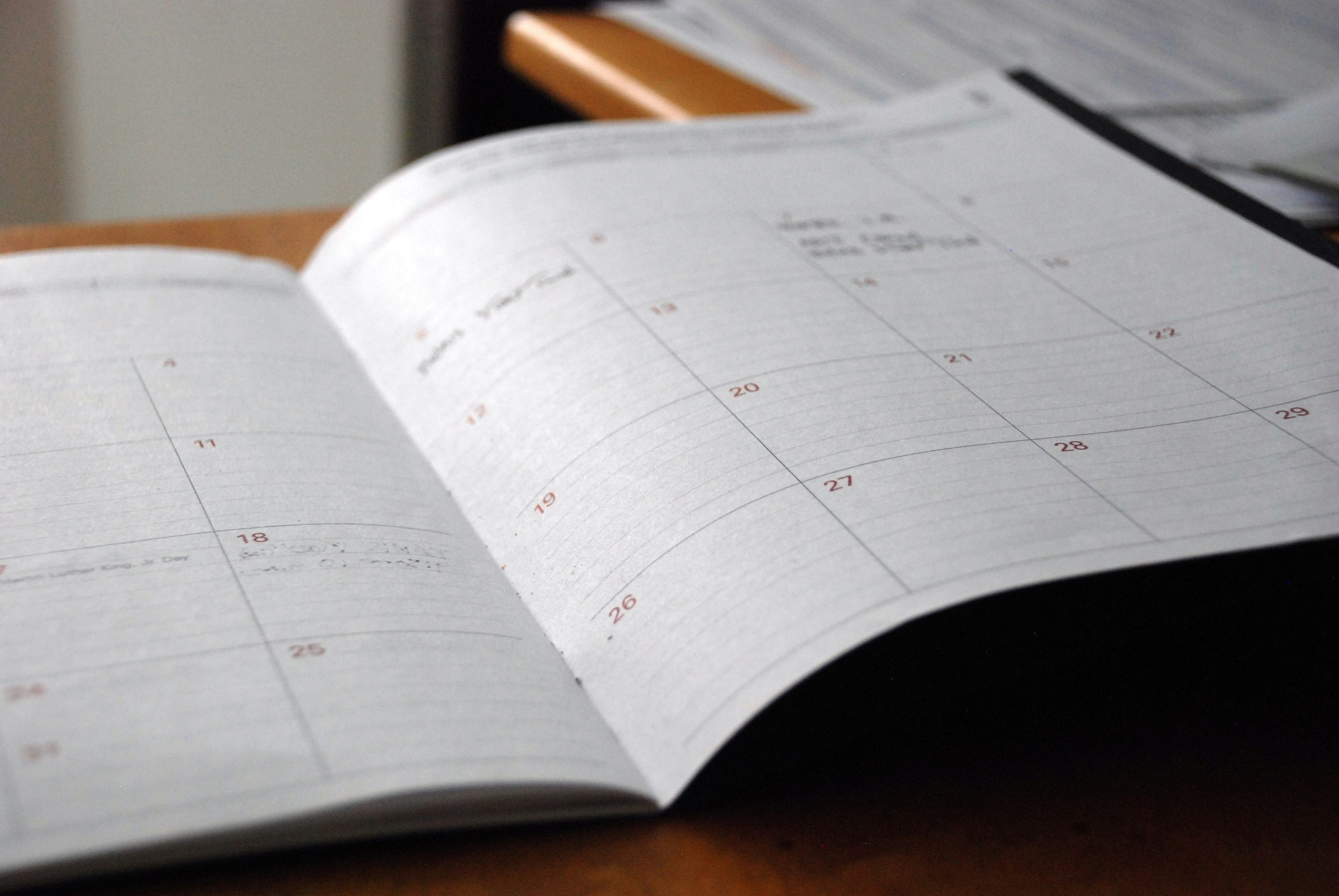 Planner on desk